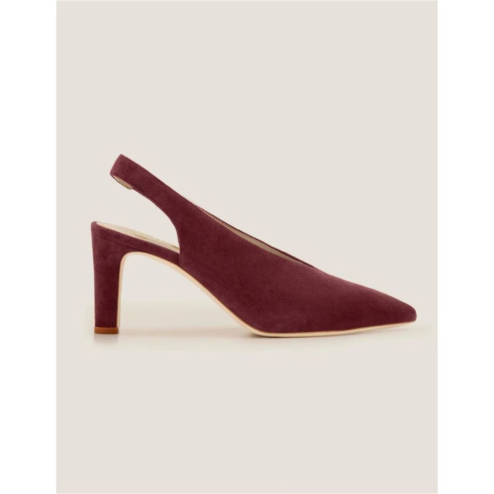 Boden Lena Burgundy Suede Pointed Toe Slingback Heels Block Heel Size 38 / 7.5 - Picture 2 of 8